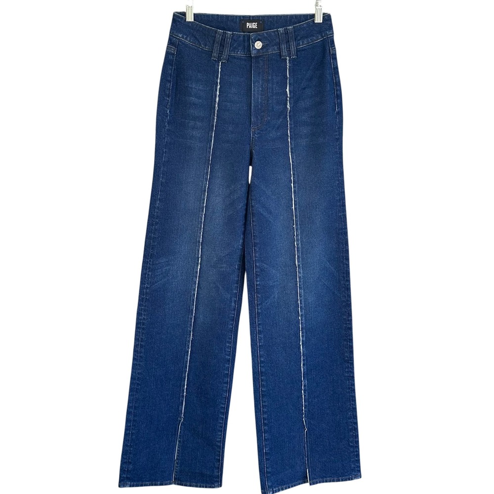 Paige Womens High Rise Wide‎ Leg Jeans Seam Detail Front Slit Denim Size 27 New